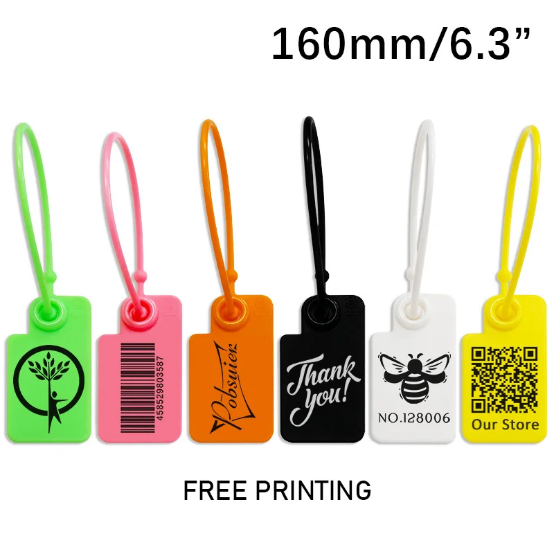 100 Custom Product Hang Tags Label Plastic Security Garment Clothes Shoes Bag Key Gift Logo Brand Printed Labels Tag 160mm/6.3\