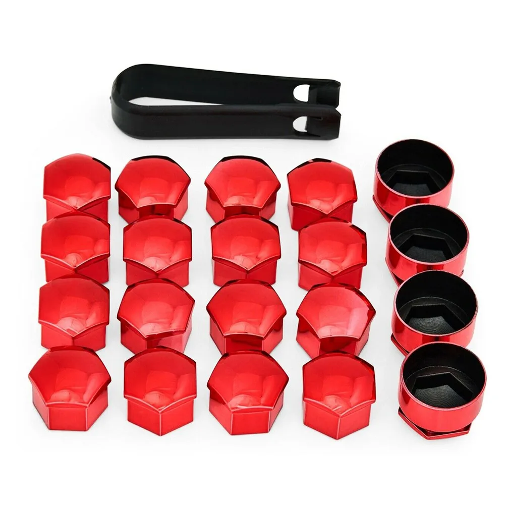 20pcs Car 17mm Wheel Cap Gloss Red Nut Cap + 4x Locking Wheel Nut Covers + Removal Tool Auto Exterior Accessories For BMW