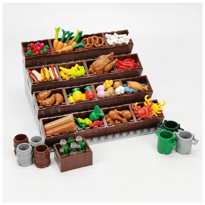 City Food Accessories Building Blocks Tableware Fish Bread Carrot Vegetables Fruits Basket Street View Parts Friends Bricks Toys