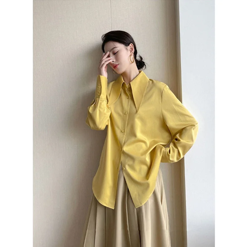 Women's Shirt French Long Sleeve Blouse Female Spring Autumn Street Casual Shirts Fashion All-match Pointed Lapel Chiffon Blouse