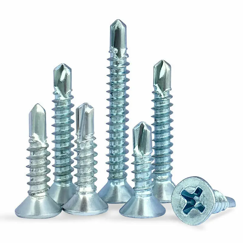 Phillips Flat Head Self Drilling Screws M4.2 Carbon Steel Blue Zinc Plated Cross Countersunk Drill Tail Self Tapping Screws