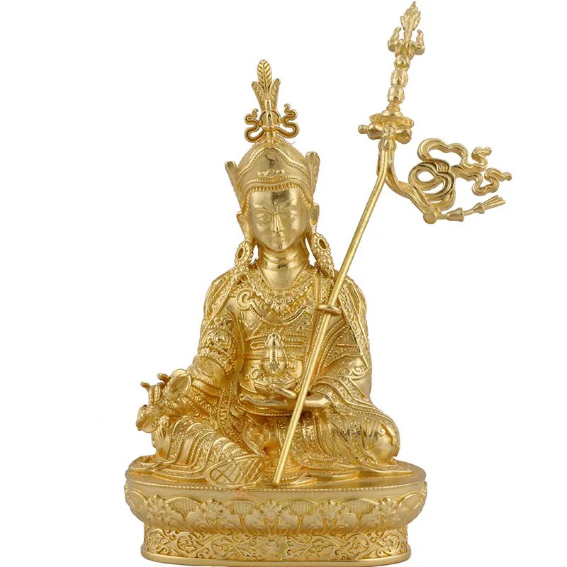 Tibetan Tantra Small Buddha Statue Pure Copper Gilt Gold Lotus Master Home Enshrined Born Sergeant Carry