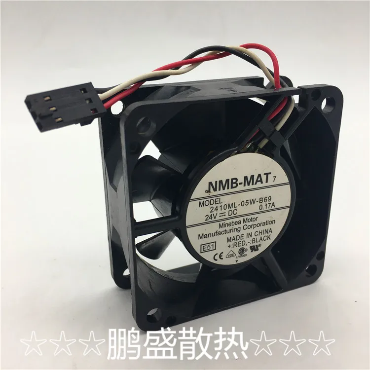 NMB-MAT 2410ML-05W-B69 E51 DC 24V 0.17A 60x60x25mm 3-Wire Server Cooling Fan