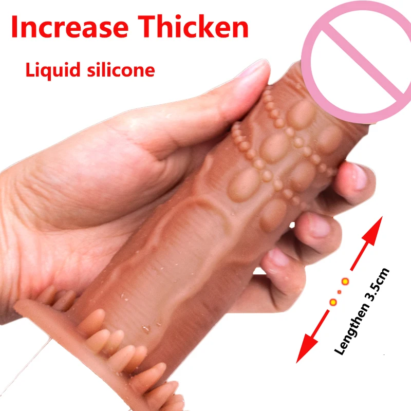 Reusable Thick Condom Silicone Penis Extender Dildo Enlargement Penis Sleeve Condom Delay Ejaculation Sex Toys For Men Gay Adult