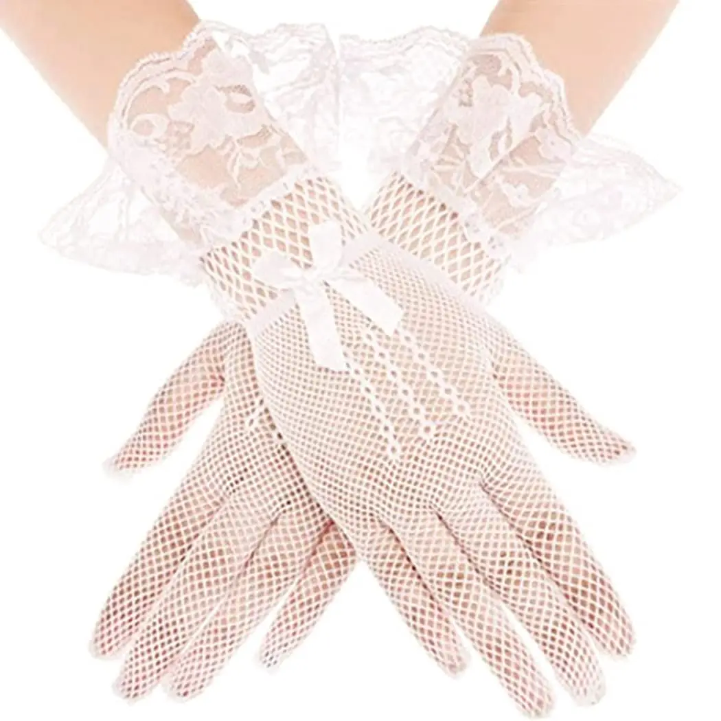 Ladies Gloves Lace Gloves White Wedding Gloves Short Floral Gloves Party Bridal Hand Accessories for Women and Girls