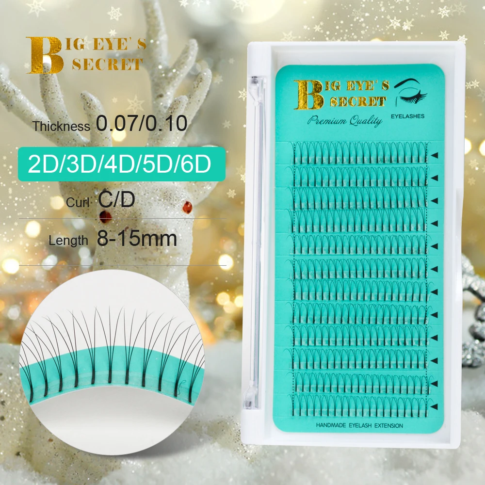 Big Eye\'s Secret Eyelash Extensão, Premade Volume Fans, 2D, 3D, 4D, 5D, Long Stem Volume