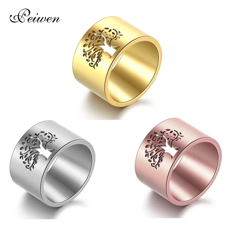 Tree of Life Rings Stainless Steel Gold Color For Women Hollow Finger Ring Tree Pattern Girl Luxury Party Wedding Rings Jewelry