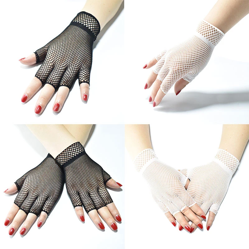 Lady Elasticity Fishing Net Lace Gloves Summer Short Half Finger Gloves Fashion Cosplay Gloves Decoration Party Etiquette