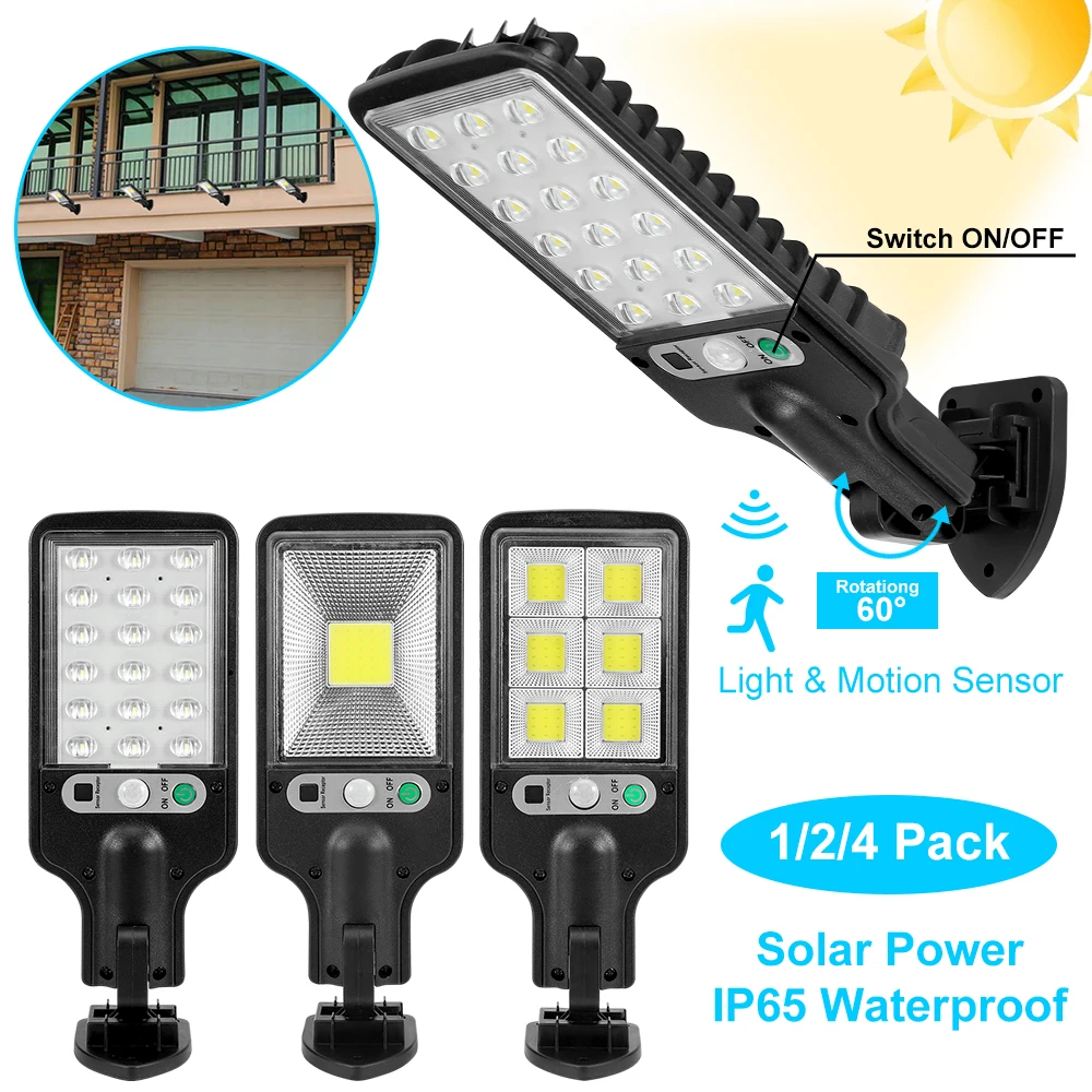 

COB Solar Street Lights Outdoor LED Wall Lamp Path Road Lamp 3 Modes Waterproof PIR Motion Sensor Patio Garden Security Lighting