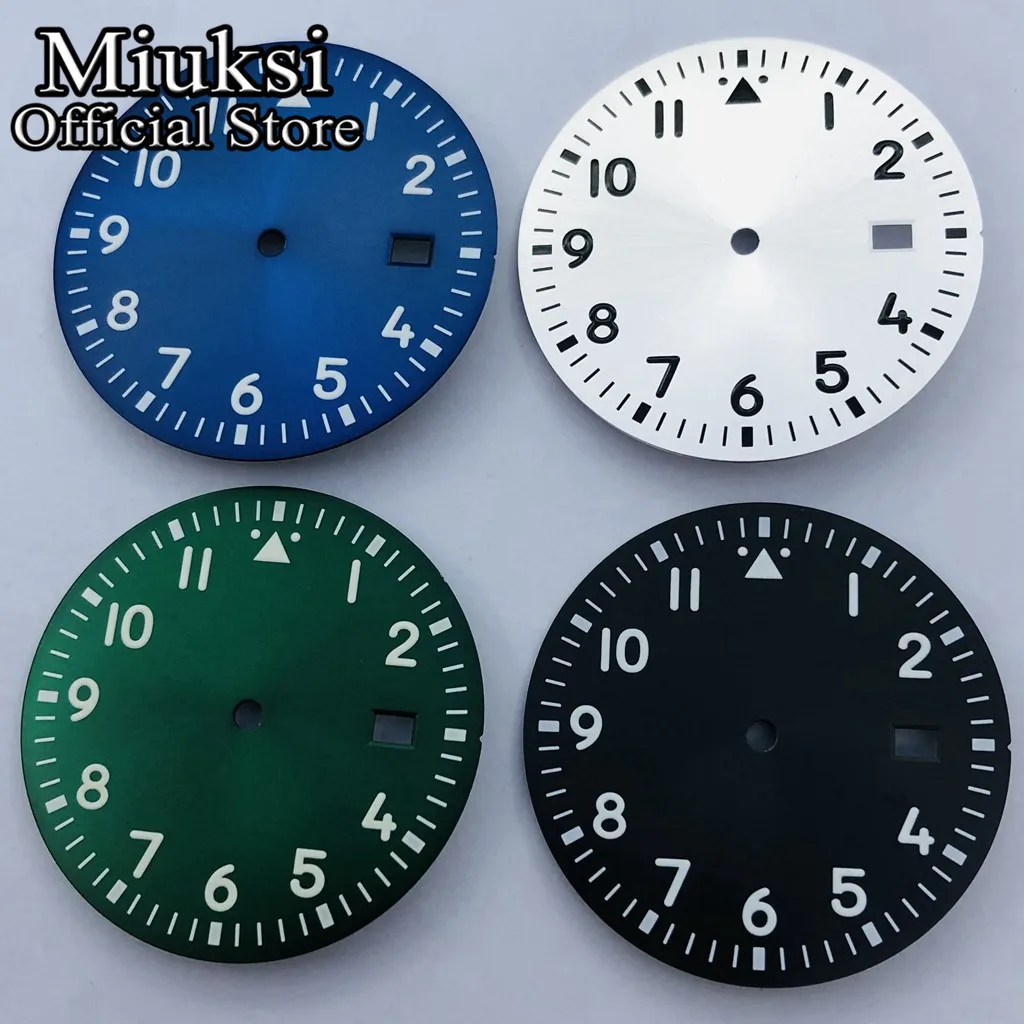 Miuksi 33.8mm preto prata verde azul mostrador estéril mostrador luminoso adequado para movimento NH35