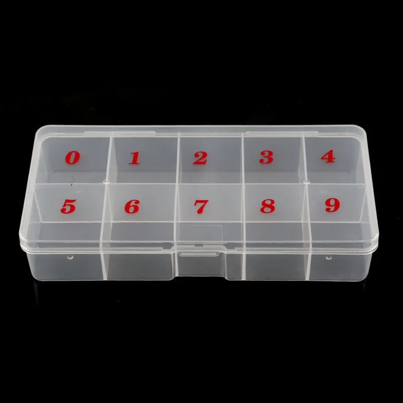 

1Box Nail Art Tips Empty Storage Box For 500pcs 10 Sizes Nail Tips Tweezers Clippers Pens Polishing Container Manicure Box BZY7
