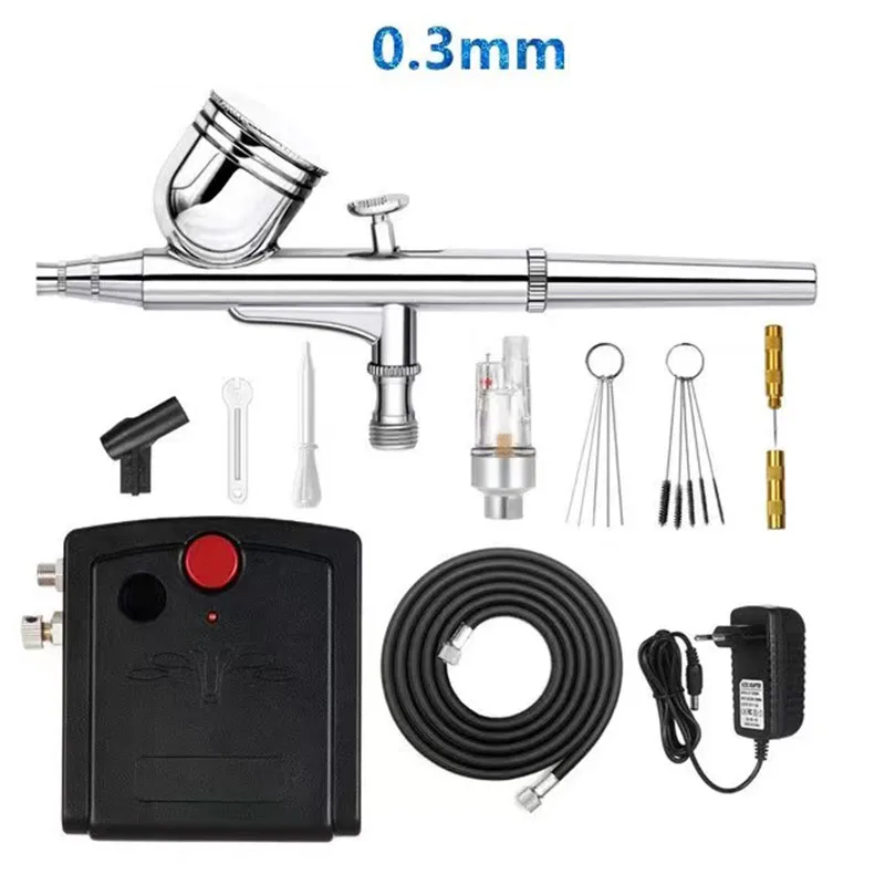 Double action spray gun air compressor kit with 0.3 mm nozzle spray gun painting cake brush set for manicure craft