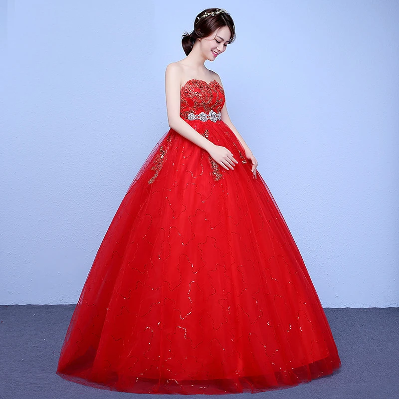 AnXin SH flor encaje rojo brillante pavo princesa sin tirantes fajas sin mangas rebordear cristal lazo rojo vestido de novia personalizado