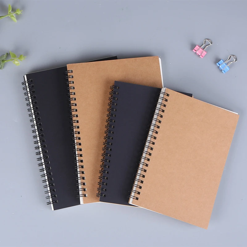 1 Book Retro Spiral Coil Kraft Paper Notebook Sketchbook Painting Diary Drawing Painting Graffiti Office School Stationery