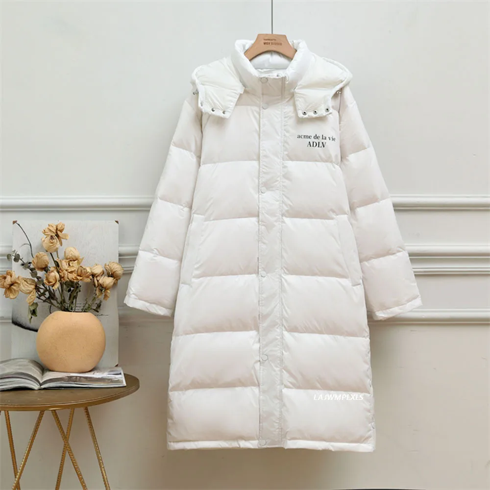 2022 New White Duck Down Coats Women Long Hooded Winter Jackets Fashion Korean Down Parka Jacket Female Warm Loose Down Overcoat