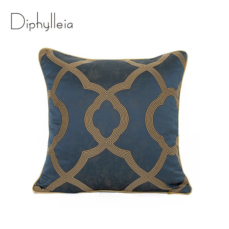 Diphylleia Dark Blue European Style Geometric Pattern Jacquard Pillow Case Luxury American Living Room Sofa Cushion Covers 45x45