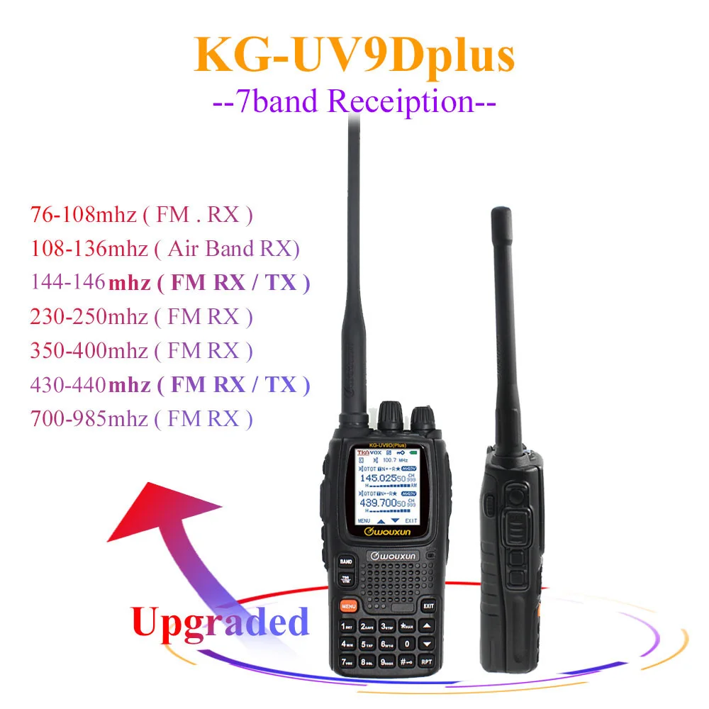 

Wouxun KG-UV9D Plus vhf uhf Multi-functional Ham Radio Communciator DTMF 2 Way Raido 7 bands Walkie Talkie Station for Security