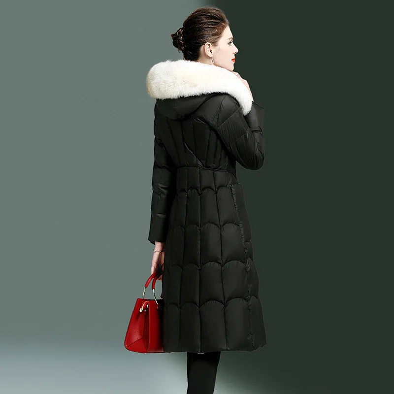 Fashion Brand Winter Down Jacket Women Fox Fur Hood Down Coat Female Long Parka Ladies Korean Elegant Outwear Hiver 16467