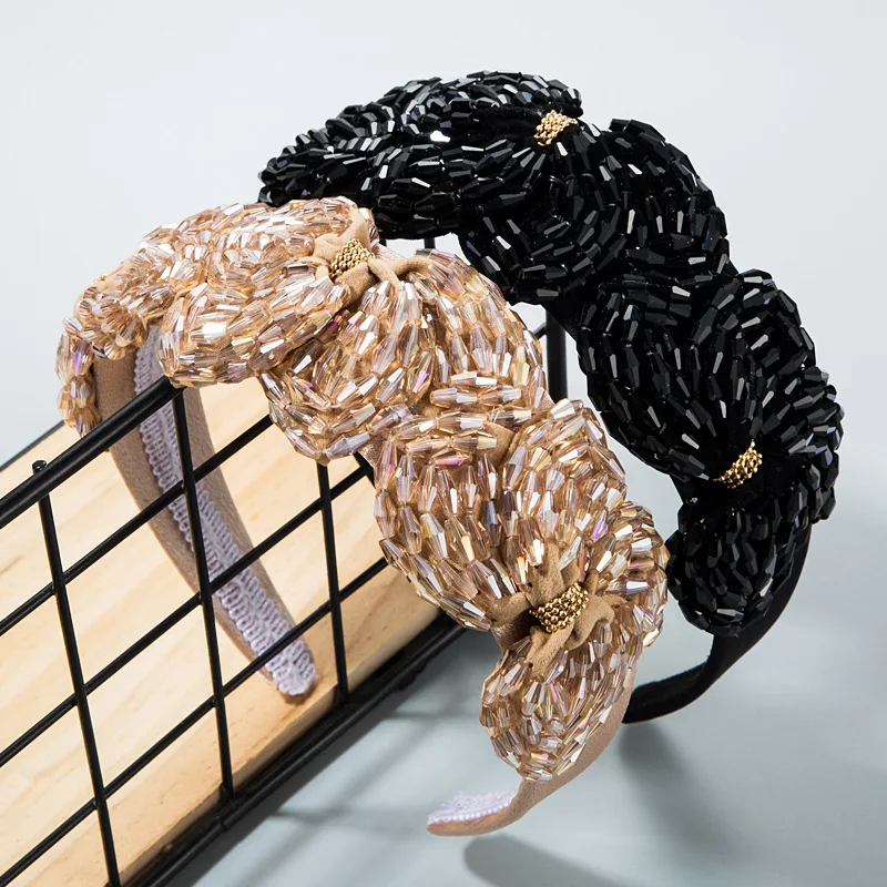 Luksusowe barokowe błyszczące wyściełane dżetów opaski całkowicie wyłożone kryształkami Hairbands szerokie nakrycia głowy białe akcesoria do włosów dla dziewczynek