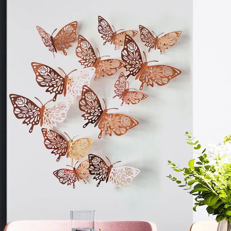 Neue Stil 12 Teile/satz 3D Hohl Schmetterling Wand Aufkleber Für Wohnkultur Schmetterlinge Wohnzimmer Dekoration Für Party Hochzeit Aufkleber – Detail 2