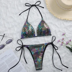 2024 Sexy Snake Print Halter Micro String Bikini Women Swimsuit Female Swimwear Two piece bikini set Brazilian bathing suit Swim