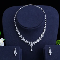 CWWZircons Brilliant Cubic Zircon Party Costume Necklace Earrings Wedding Bridal Jewelry Sets Dress Accessories T326