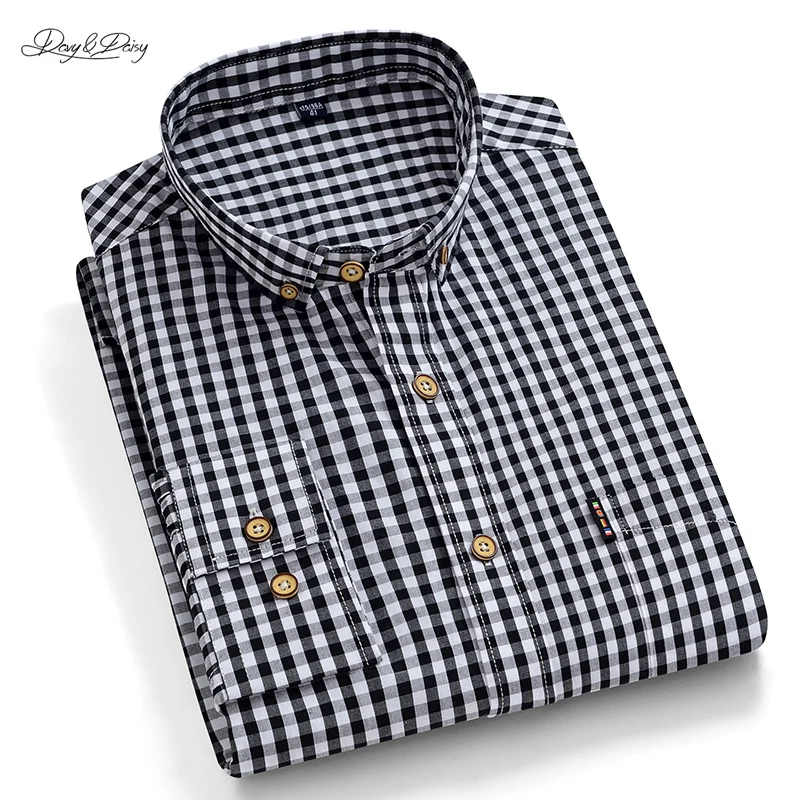 2020 New Man Shirt Plaid Casual 100% Pure Cotton Chest Pocket Turn Down Collar Long Sleeve High Quality Fashion DA429