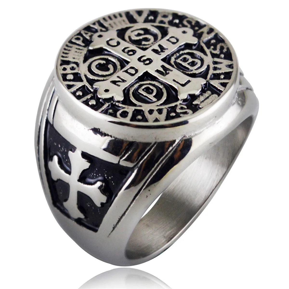 European and American religious new jewelry, religious Holy Father Holy Benedict cross, men's stainless steel ring