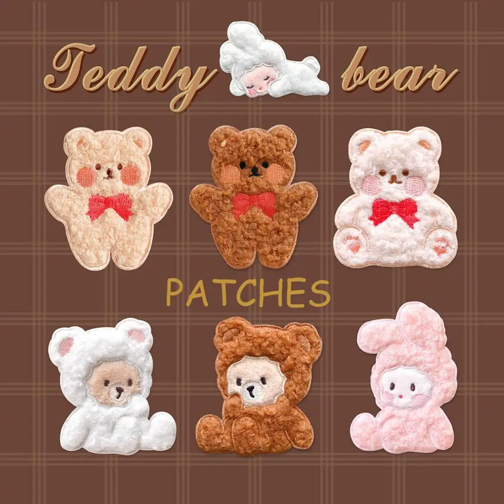 Cute Cartoon Plush Animal Patch Stickers Iron On Patches Embroidery Parches Bordados Para La Ropa Applique Accesorios Naszywki