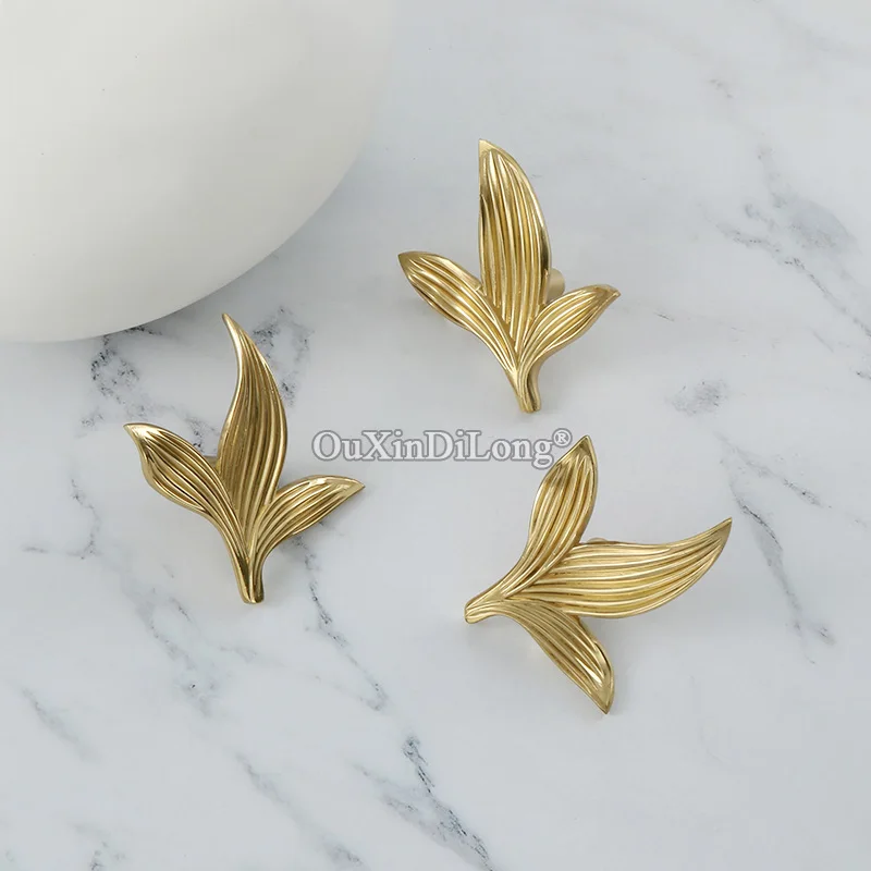 10PCS Flower Brass Furniture Handles Wardrobe Cupboard Drawer Knobs Cabinet Door Brass Furniture Pulls Hardware FG707