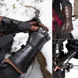 Medieval Samurai Leather Armor Bracer Long Gloves Men Cosplay Knight Gauntlet Wristband Accessories Vambraces Arm Cuff Armor