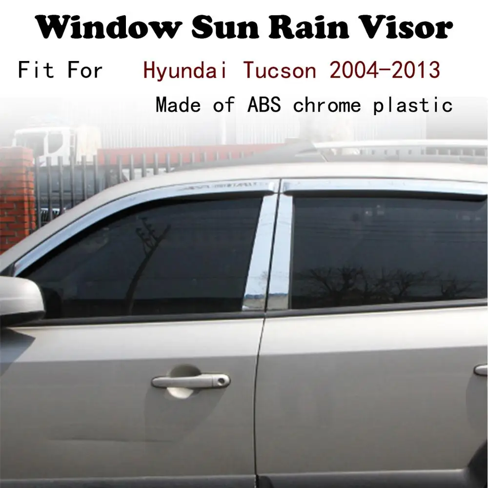 ABS Chrome plastic Window Visor Vent Shades Sun Rain Guard car accessories For Hyundai Tucson 2004-2013