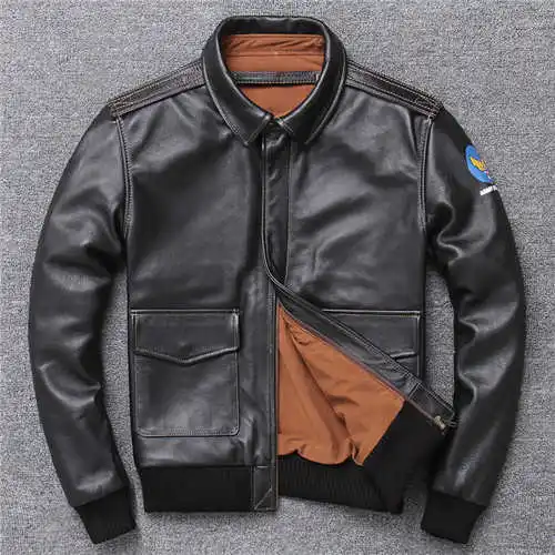 

Military Pilot Jacket Air Force Flight A2 Men Genuine Real Cow Leather Motorcycle Winter Cowhide Aviator Jacket Coat