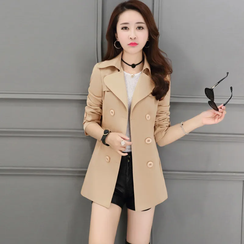 UHYTGF M-3XL Short Jacket Women Fashion Thin Spring Autumn Windbreaker Coat Ladies Belt Double Breasted Slim Female Jacket 1152