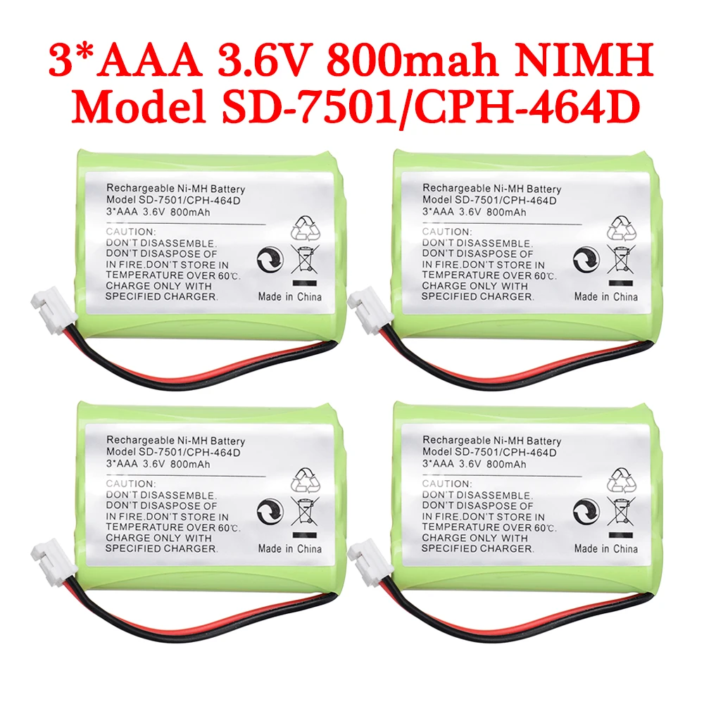 3.6V 800mAh Ni-MH Cordless Home Phone Battery for Motorola SD-7501 V-Tech 89-1323-00-00 AT & T Lucent 27910 CPH-464D 3.6V 3*AAA