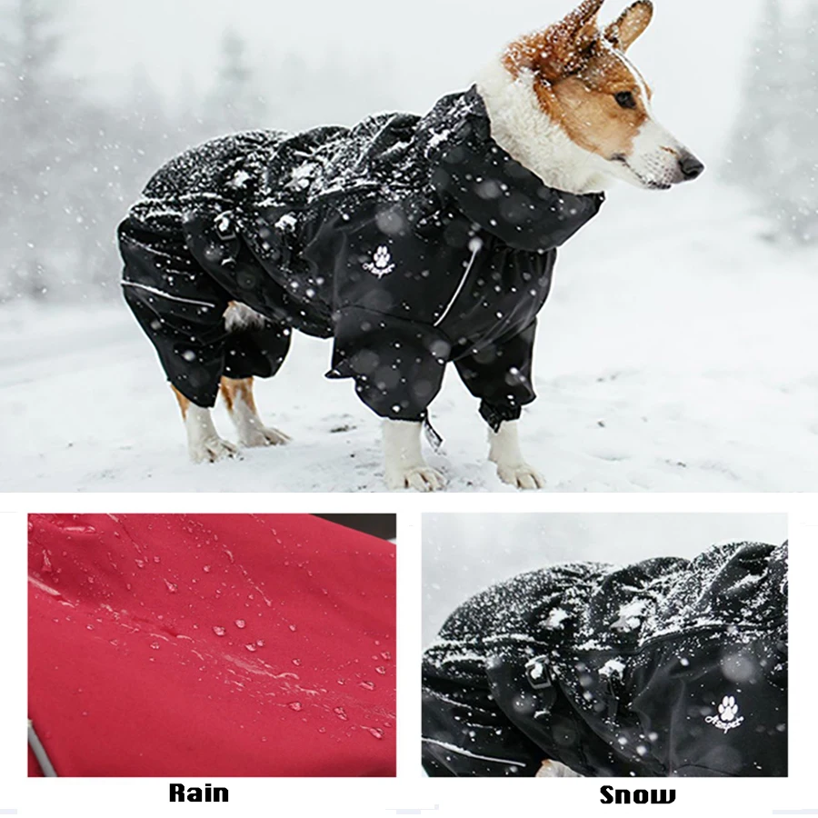 Pet Dog Coat Outdoor Jacket Pet Waterproof Winter Warm Clothes Big Jumpsuit Reflective Raincoat For Medium Large Dogs