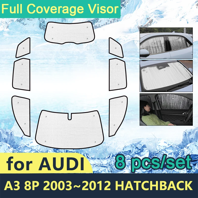 Full Cover Sunshades For Audi A3 8P 2003~2012 Hatchback Car Side Windows Windshields Accessories 2011 2010 2009 2008 2007 2006