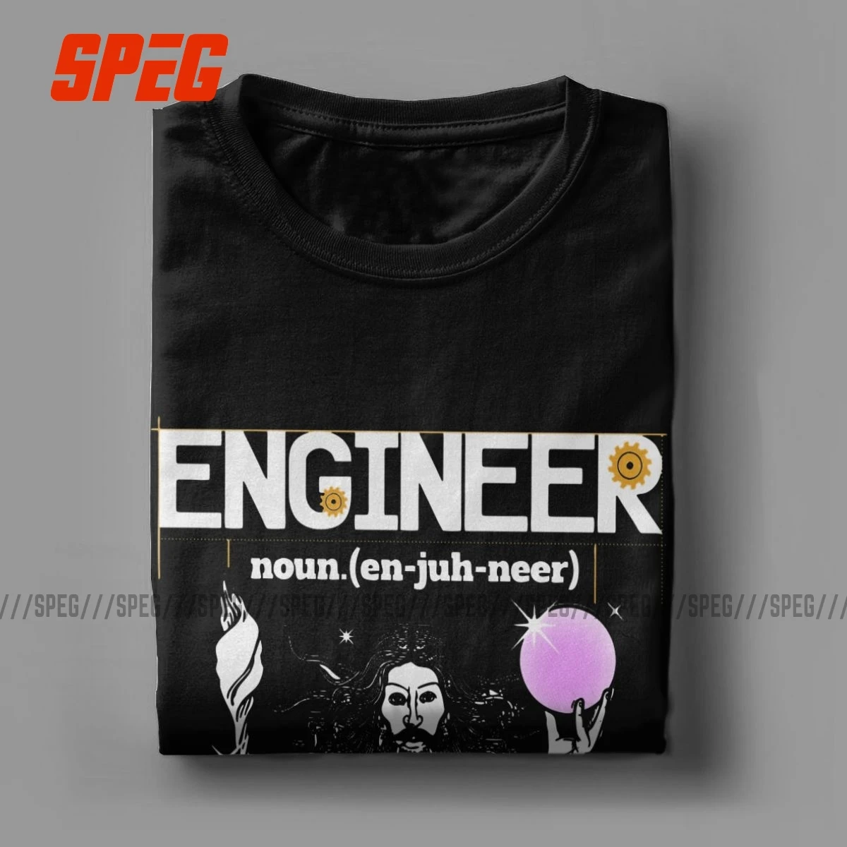 Engineer Funny Mechanical Civil Engineering Wizard T-Shirts for Men Novelty Cotton Tees Crew Neck Short Sleeve T Shirts Clothing