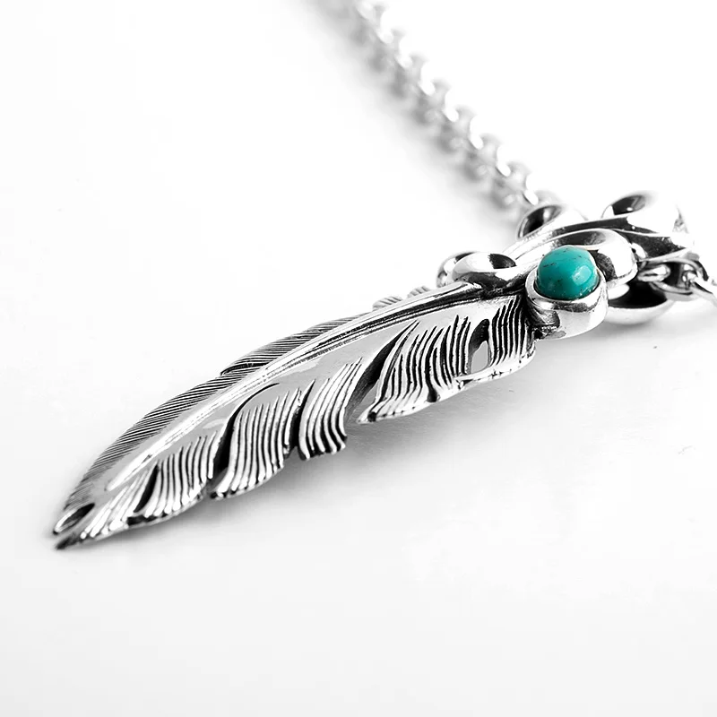 ruibeila style indien turquoise pendentif en argent sterling 925 Takahashi Goro collier pull en plumes sculpté à la main