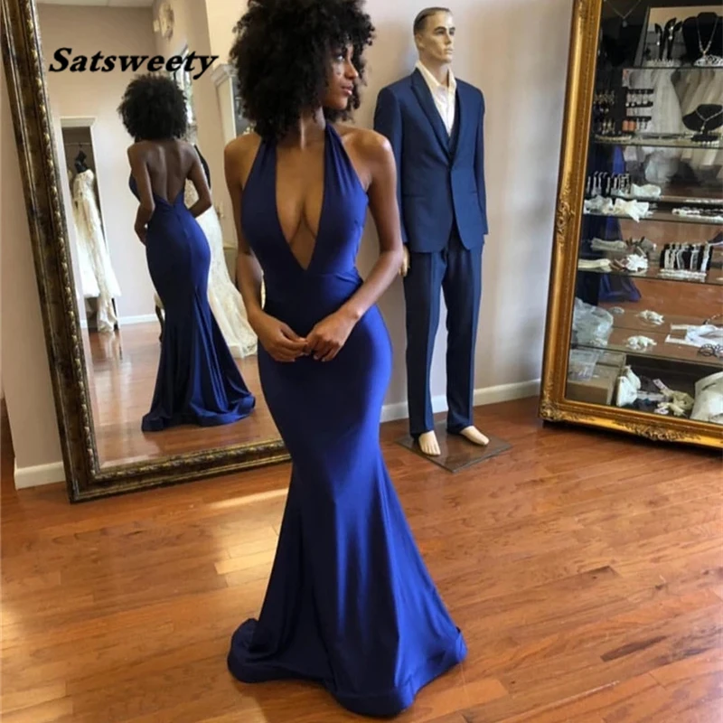 

Deep V-neck Mermaid Prom Dresses Sexy Backless Dress Evening Wear Formal Gowns Royal Blue Special Occasion Dresses