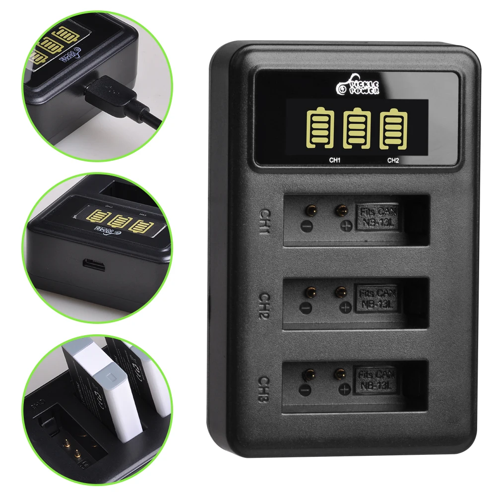 1250mAh Battery For Canon NB-13L NB 13L NB13L  LED 3-Slots Charger  G7 X Mark II G7X G5 X G5X G9 X G9X SX620 SX720 HS Camera