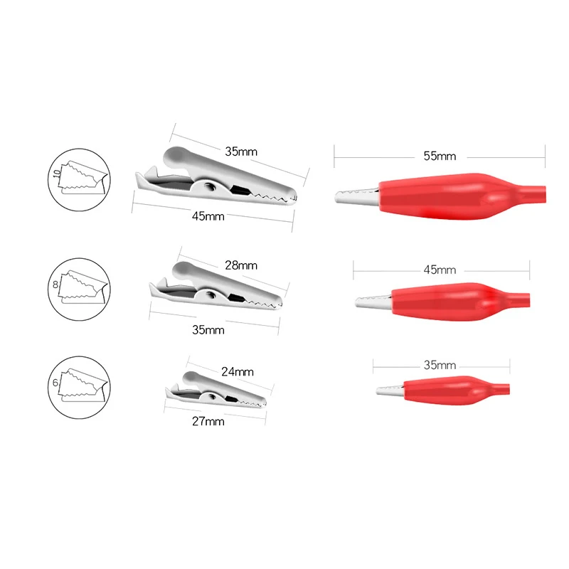 Pinza de cocodrilo de Metal G98, pinza eléctrica para medidor de sonda de prueba, color negro/rojo con Bota de plástico, 28mm/35mm/45mm, 10 unidades