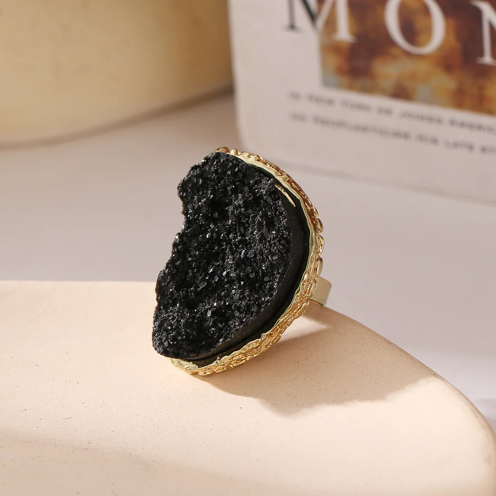 2020 Boho enorme Druzy anillos de resina abierto Ajustable anillo mujeres regalos gran imitación geoda cristal cuarzo anillos de