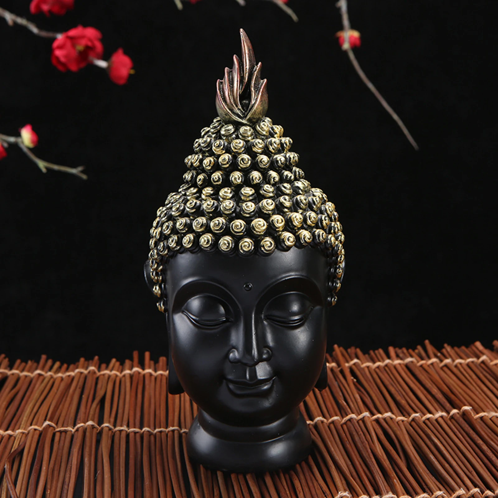 Buddha Head Figurine, Resin Figure Statue for Desktop Study Ornament 9.5x9.5x20cm Buddhism Religious Decoration