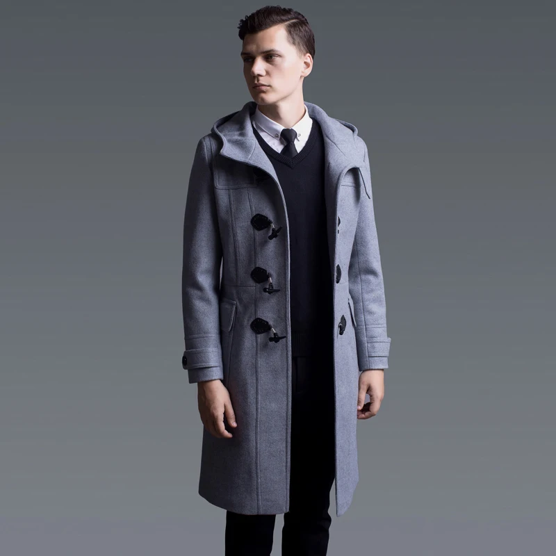 

Brand Wool Mens Coats Luxury Solid Color Horn Button Mens Jackets And Coats Plus Size 6xl Autumn And Winter Hooded Man Trench