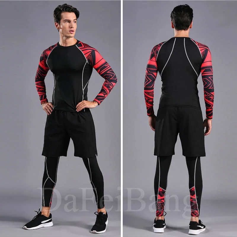 Traje deportivo MMA para hombre, ropa deportiva de secado rápido, traje de compresión para entrenamiento físico, medias deportivas de 3 piezas