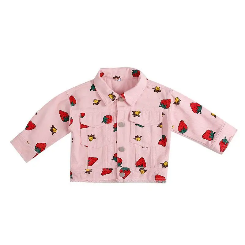 Baby Coat Girl Denim Jacket Cotton Long-Sleeved Clothes Cute Strawberry Girl Outer Coat Child jeans Children\'s Jacket 9M-6T