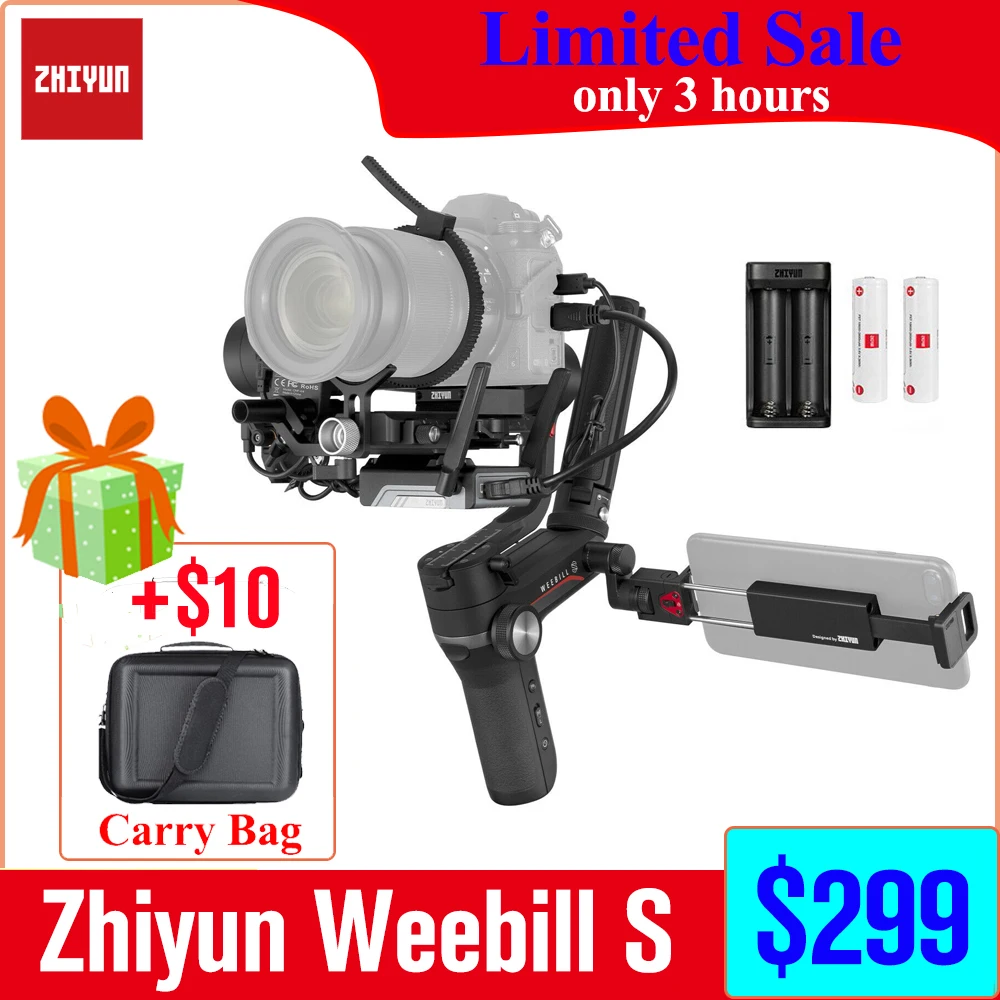 

Zhiyun Weebill S 3-Axis Gimbal Stabilizer for Sony A7 III A6000 Nikon Panasonic GH5 Fuji Canon Mirrorless/DSLR Cameras