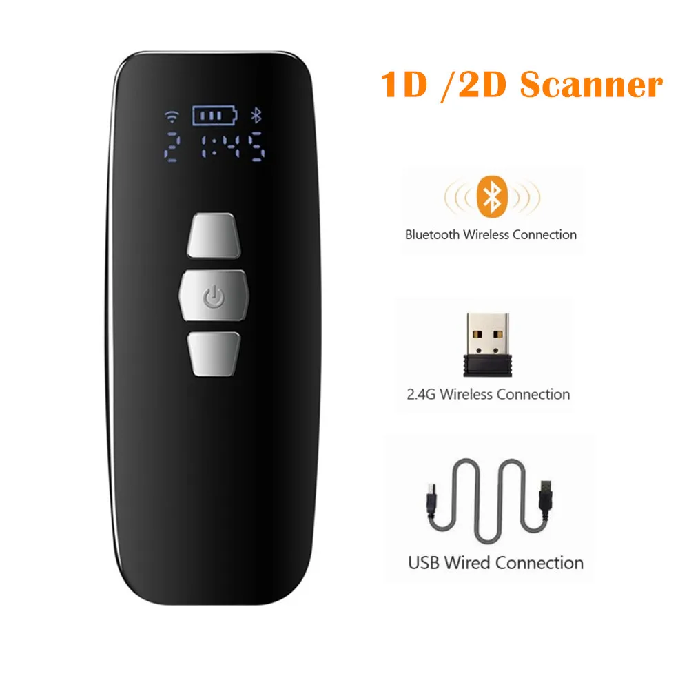 Сканер штрих-кода 1D 2D QR PDF417 со штрих-кодом, USB, проводной/Bluetooth/2,4G, беспроводной, для iPad, iPhone, Android, планшетов, ПК