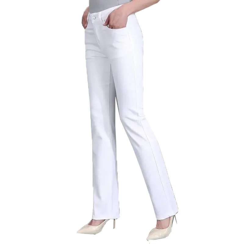 Summer Thin Ladies White Jeans High-Rise Straight-Leg Stretch Trousers Loose Fashion Casual Middle-Aged Women's Cowboy Pants